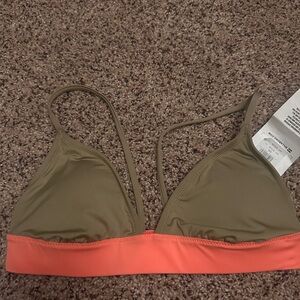 Billabong Olive and Coral Bikini Top